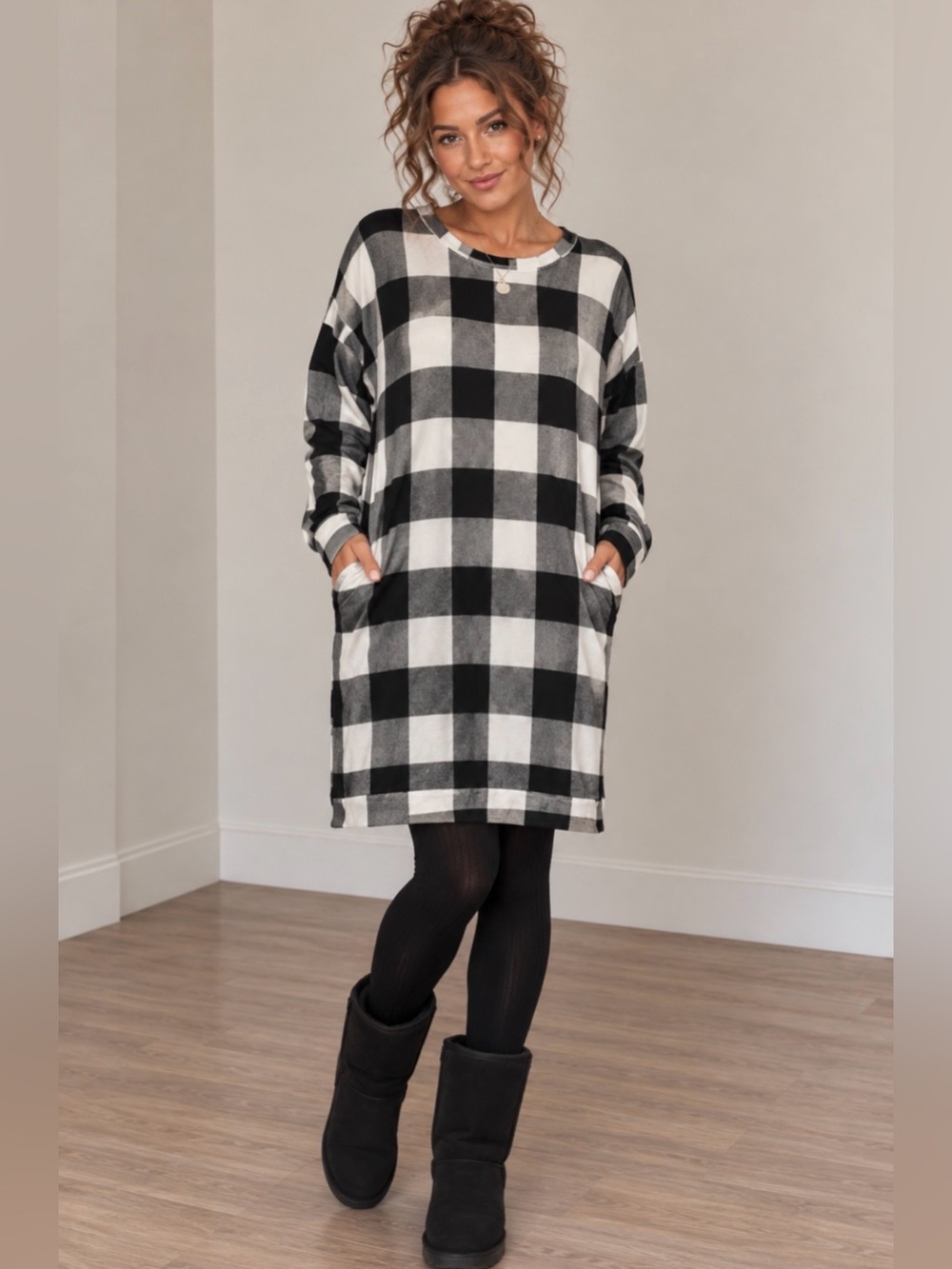 NWT PrinStory Women’s Buffalo Plaid Long Sleeve Dress